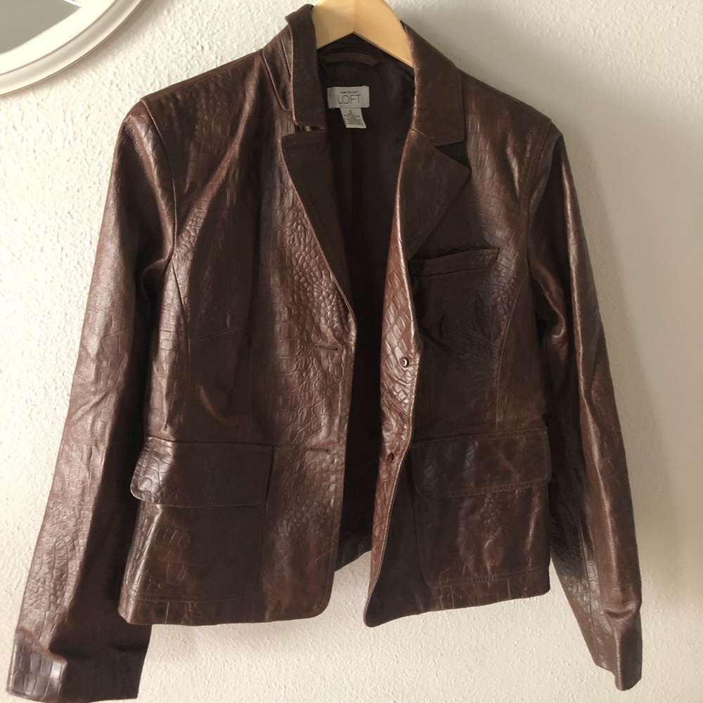 Loft new size 12 100% Leather brown coat/blazer.
